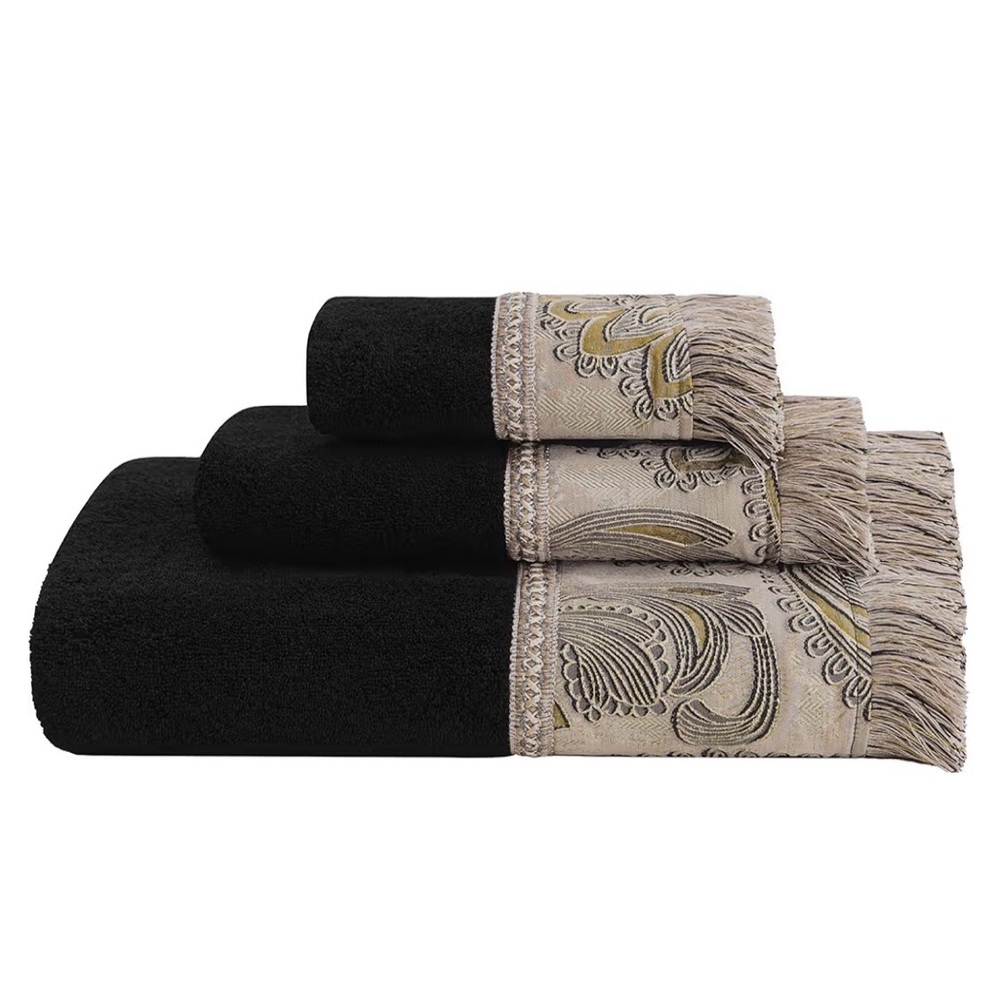 Black Decorative Fringe Bath Towel Set